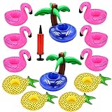 Uniqhia Floating Drink Holder for Pool Party, 12pcs Hawaiian Pool Float Drink Holder Floats, Inflatable Drink Holder Pool Cup Holder, Flamingo Palm Trees Pineapple