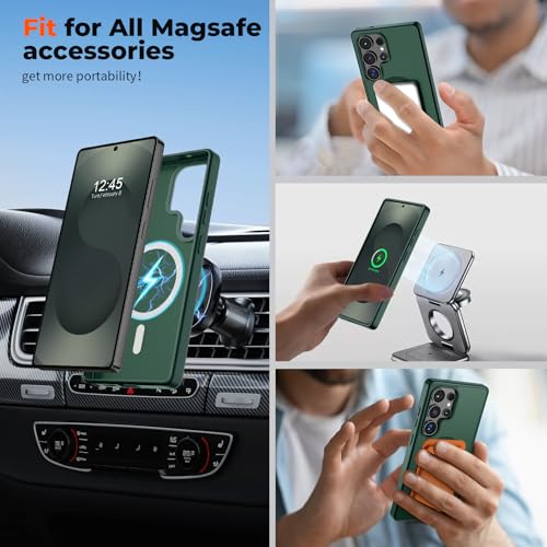 Image of SUPFINE Magnetic for Samsung Galaxy S25 Ultra Case with Screen Protector, (Built-in Magnets) (Military Grade Drop Protection) Slim Translucent Shockproof Phone Case,Forest Green