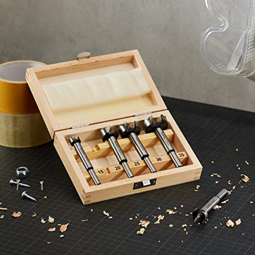 Makita D-47363 Forstnerbohrer-Set 5-teilig in Holzkassette, Ø 15, 20, 25, 30, 35 mm, für Weich- und Hartholz, 8 mm Rundschaft, Länge 90 mm