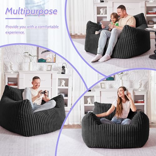Image of HABUTWAY Comfy Floor Sofa Giant Plush Reading Chair Indoor Cozy Couch with Armrests Oversized Couch Upholstered Boneless Sofa Portable Cloud Couch Accent Chair for Living Room, Bedroom (Black)