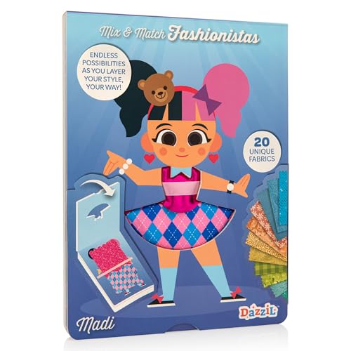 Mix & Match Fashionistas- Madi - DIY Fashion Design Kit - No Sew Dress Up Activity Set - Reusable Fashion Craft for Girls 4+ - 20 Piece Creative Styling & Outfit Making Kit