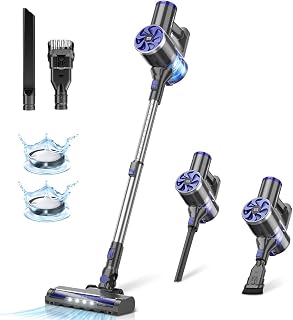 PRETTYCARE Cordless Vacuum Cleaner, 100000 RPM Stick Vacuum Powerful Suction Brushless Motor with LED Display, 40Min Runtime Lightweight Vacuum, Vacuum Cleaners for Hardwood Floor Carpet Pet Hair Blue