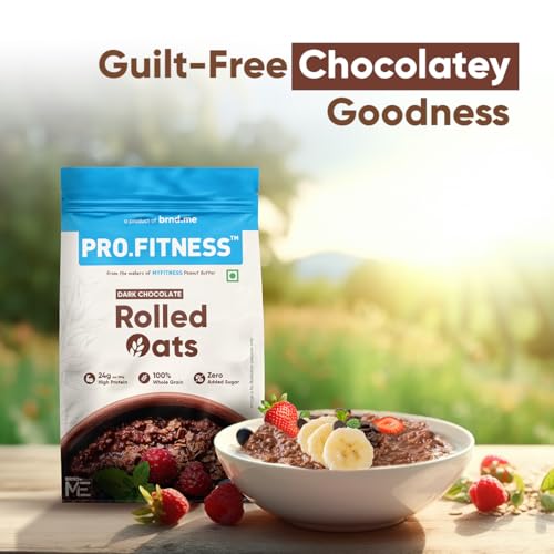 Image of Pro.Fitness 27g High Protein Oats (By MyFitness) | Dark Chocolate Oats with Almonds, Pumpkin Seeds and Raisin | Chocolate Rolled Oats with Jaggery - No Refined Sugar | Breakfast Cereals (Pack of 2)