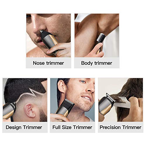 Beard Trimmer 6 in 1 Trimmer for Men Cordless Hair Clippers Mustache Trimmer Nose Hair Trimmer Waterproof USB Fast Charging Low Noise