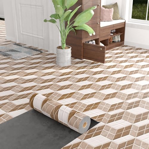 Rouleau de sol en vinyle imperméable cube bronze Oxdigi 61x300 cm