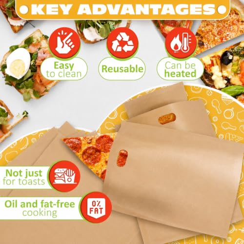 Image of 12 Pcs Upgraded Non-Stick Grilled Cheese Toaster Bags Reusable Up To 50 Times - 6.3 inch x 6.3 inch Reusable Toaster Bags for Grilled Cheese Sandwiches and Panini | Easy to Clean and Heat-Resistant Material