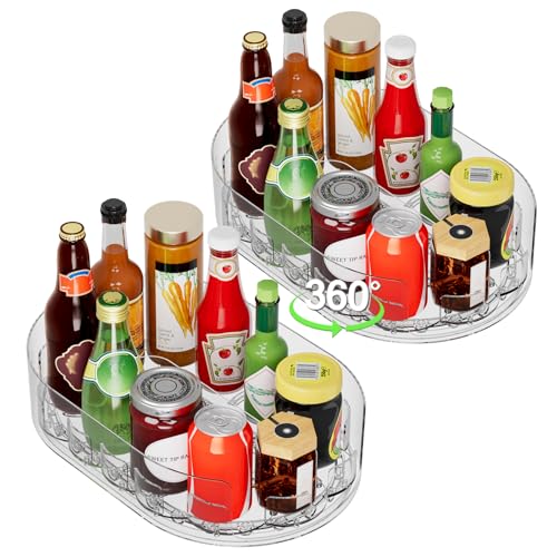 Holinwa Drehteller Kühlschrank Organizer Lazy Susan, 33 x 22 cm Klarer Rechteckiger Drehteller für Gewürze… – Ansicht 1