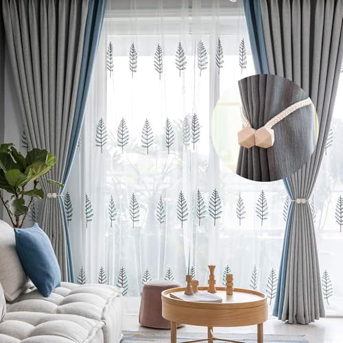 Image of INOVERA (LABEL) 2 Pieces Magnetic Windows Curtain Tiebacks -Decorative Curtains Holders Rope Holdbacks - Drapery Binding Tie Backs for Home, Office (Beige)