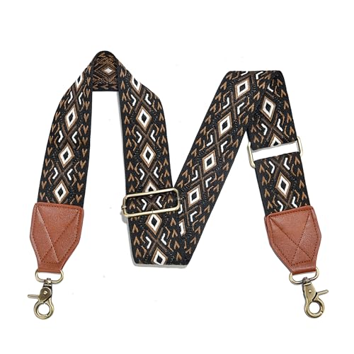 Image of LEMEDE Purse Strap,2 inch Leather End Shoulder Strap Adjustable Replacement,Retro Jacquard Multi-pattern Crossbody Bag Straps