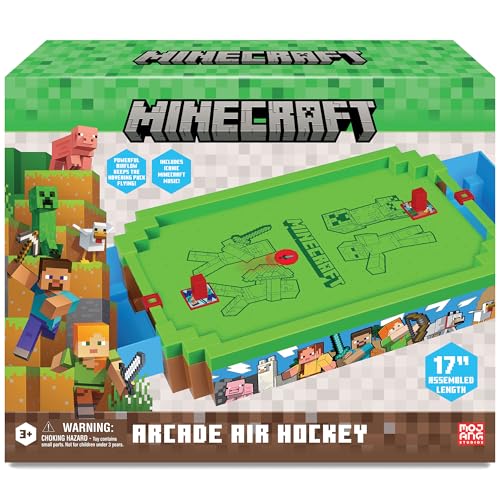Minecraft: Arcade Air Hockey - Overworld - Core Series, 17' Motorized Tabletop Game, Iconic Sounds, Licensed Collectible Toy, Adults-Kids 3+, 2 Player