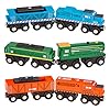 Battat BT2708Z Houten Locomotieven & Vrachtwagens 6 stks Set,Blauw