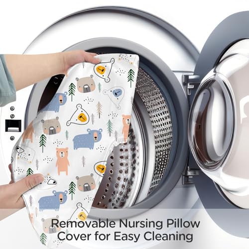 Image of Little Grape Land Nursing Pillow for Infants, Breastfeeding Pillows, Baby Pillow for Nursing, Bottle Feeding with Machine Washable Cover & Breathable Filling (Bear)