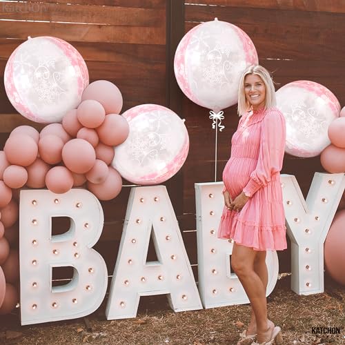 Image of KatchOn, Huge 22 Inch Pink Snowflake Balloons - Pack of 6 | Mylar Snowflake Balloon, Pink Snowflake Decorations | Birthday Decorations For Women | Baby Shower, Princess Birthday Decoration