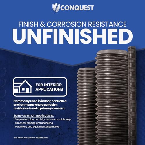 Image of Conquest A307 Unfinished Threaded Rod 1 /4 inch-20 x 36 Inches (10-Pack) - Coarse Threaded All-Thread Rods - ASTM A307 Grade A Standard
