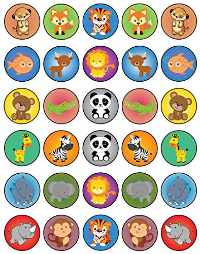 30 x Edible Cupcake Toppers â€“ Cute Jungle Animal Party Collection of Edible Cake Decorations |Edible Wafer Sheet