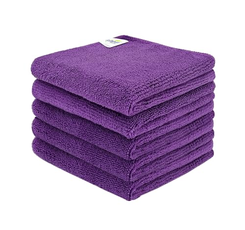 Image of SOFTSPUN Microfiber Cleaning Cloths, 5pcs 30x30cms 340GSM Purple! Highly Absorbent, Lint and Streak Free, Multi -Purpose Wash Cloth for Kitchen, Car, Window, Stainless Steel, Silverware.