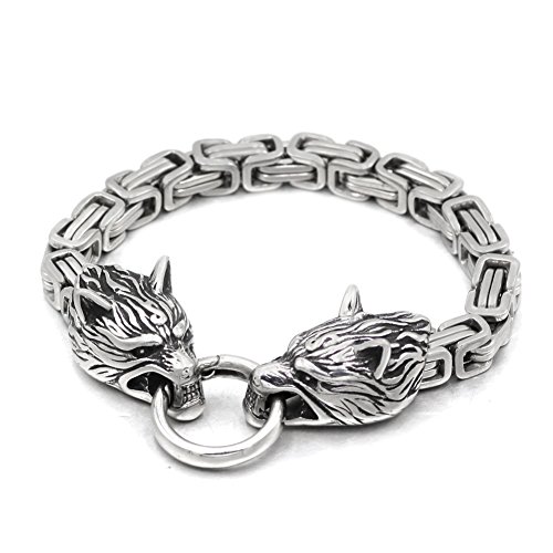 Handmade Stainless Steel Wolf Head Bracelet with King