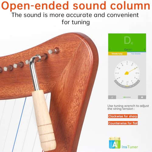 Harp, AKLOT 15 Strings Mahogany Lyer Harp 22 inch Height with Electric box,Spare Strings, Tuning Wrench, Black Bag and Strap, Lyre Kit Gift for Adult Professional Beginner - Image 5