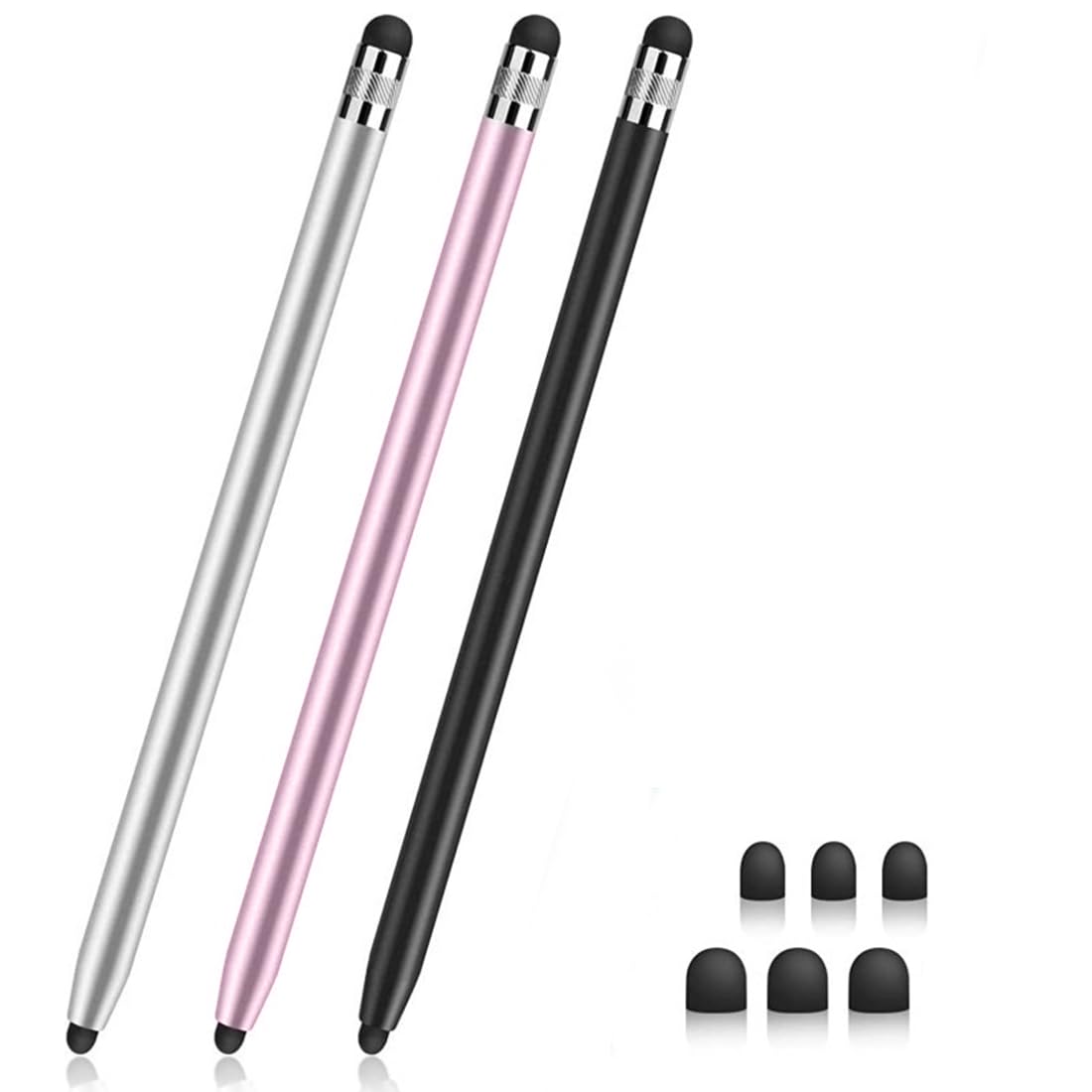 Pacchetto di 3 Penne Tablet, Penna Touch 2 in 1 con Punta Magnetica in Gomma, Compatibile con iPad, iPhone, Huawei, Sensibile al Tocco