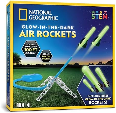 National Geographic Air Rocket Launcher Toy - Launch Glow in The Dark Rockets up to 30 Meters, Outdoor Toys, Glow in The Dark Toys for Kids 8-12