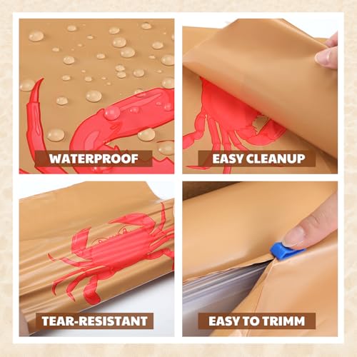 Image of Oudain 40 Inch x 300 ft Crab Print Tablecloth Roll with Cutter Box Plastic Roll Crab Print Table Cover Disposable with Cutter Box for Sea Animals Dining Kitchen Centerpiece