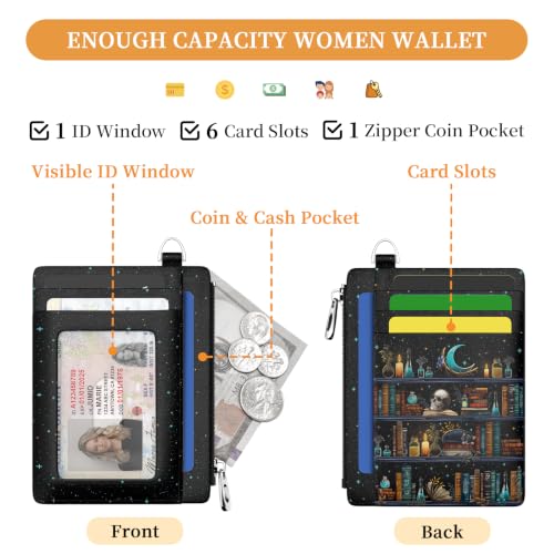 Image of Hancynir Goth Book Skull Slim Wallet Women Credit Card Holder Wristlet RFID