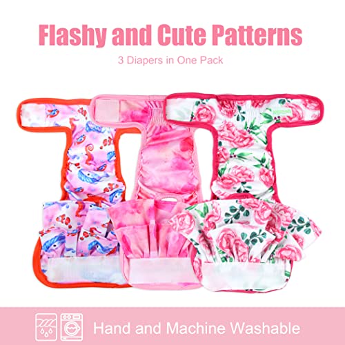 Image of wegreeco Washable Dog Diapers (3 Pack), Highly Absorbent Dog Diapers for Female Dogs in Heat, Period, Incontinence, or Excitable Urination (Ocean of Flowers, X-Large)
