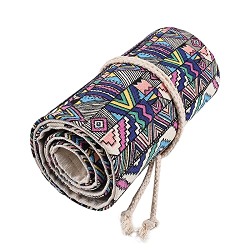 Image of Surblue Canvas Pencil Case Pencil Roll Wrap with 72 Slots Coloring Pencil Holder Organizer Paint Brush Storage Pouch Portable for Artist,Writer (Multicolour