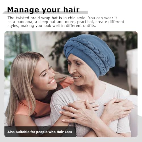 Image of DRESHOW African Women Turban Caps Cotton Beanie Twist Headscarf Pre-Tied Double Twisted Braids Wrap Hat Chemo Cancer Cap