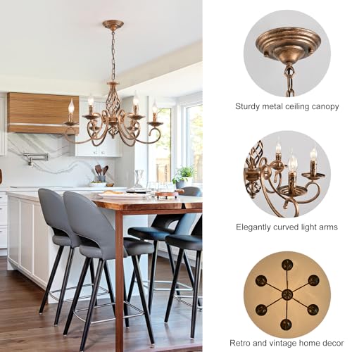 Ganeed Rustic 6-Light Chandeliers,French Country Vintage Chandelier,Metal in Antique Bronze Pendant Chandelier,Pendant Light Fixture for Island Kitchen Farmhouse Dining Room Living Room - Cosy Home Interiors Ganeed Rustic 6-Light Chandeliers,French Country Vintage Chandelier,Metal in Antique Bronze Pendant Chandelier,Pendant Light Fixture for Island Kitchen Farmhouse Dining Room Living Room - Image 4