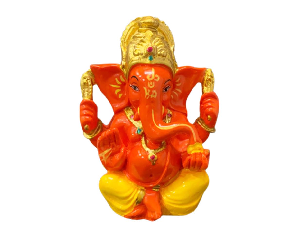 Satre Online And Marketing Orange, Yellow Big Ganesha Pagdi Idol For Home Decor 5.2 Inch - Orange