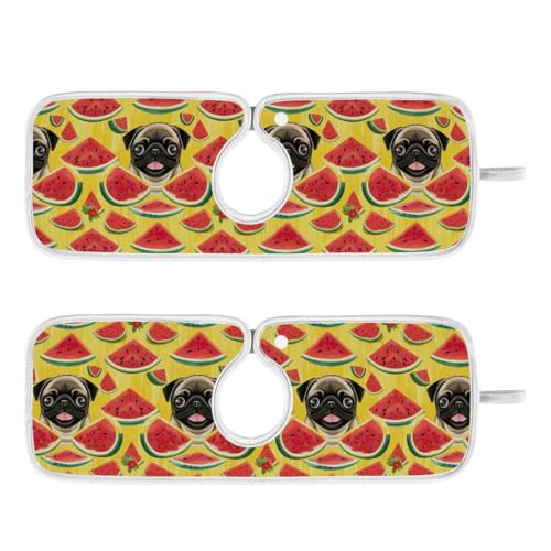 FULUHUAPIN 2 Pack Cute Pug Kitchen Faucet Splash Catcher Absorbent Mat, Polyester Sponges Machine Washable Quick Dry Drying Mat, Sink Accessories 30'' x 5'' 20324470