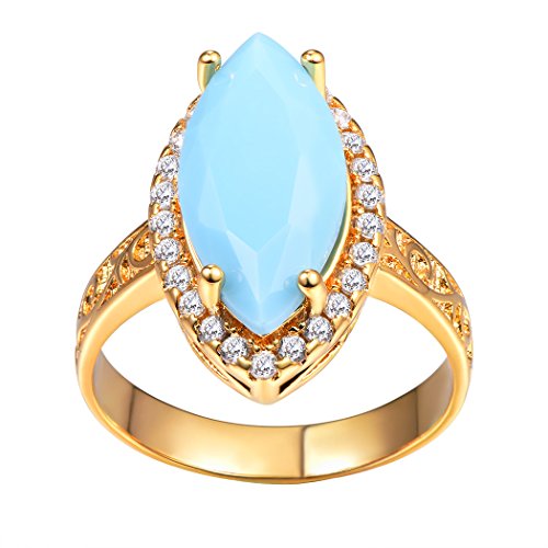 Preisvergleich Produktbild Suplight Damen Ring Synthetik Türkis Stein Ring 18K vergoldet Zirkonia Schmuck für Hochzeit Party Geburtstag Weihnachten Geschenk 59(Gold)