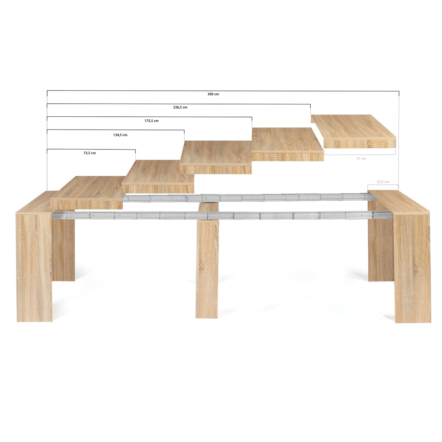 IDMarket - Ausziehbarer Konsolentisch Orlando 14 Personen 300 cm Holz in Buchenoptik
