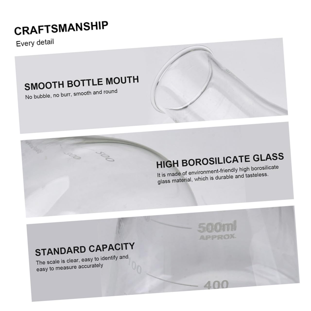 Cabilock Matraces Erlenmeyer Capacidad Estándar de Vidrio de Borosilicato Conjunto de 4 Resistente Diseño Cónico y Base Plana para Pruebas en Química