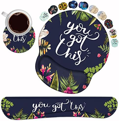 Floral Bible Verse Wrist Rest Set - Memory Foam Keyboard & Mouse Pad With Coasters For Office Comfort