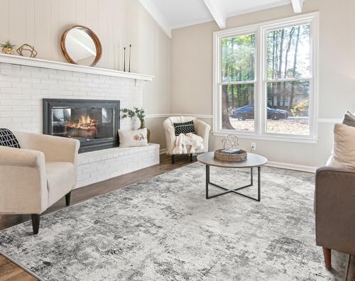10x14 Area Rug Living Room Rugs - Washable Neutral Modern Abstract Soft Thin Large Rug Indoor Floor No Slip Rug Carpet for Bedroom Under Dining Table Home Office Decor - Grey