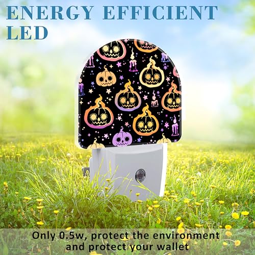 Image of Halloween Burning Pumpkins Candles Night Light for Kids, LED Night Light Plug into Wall with Dusk to Dawn Sensor for Girls Boys Women Room Decor, Hallway, Kitchen, Bathroom, Nursery, Stairs