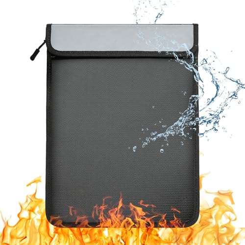 TMEOIIPY Fireproof Document Bag, Fireproof Document Box with 2 Compartments, Portable Document Storage, Fireproof Waterproof Document Bag for A4 Documents, Passport Bank File Money Valuables (Black)
