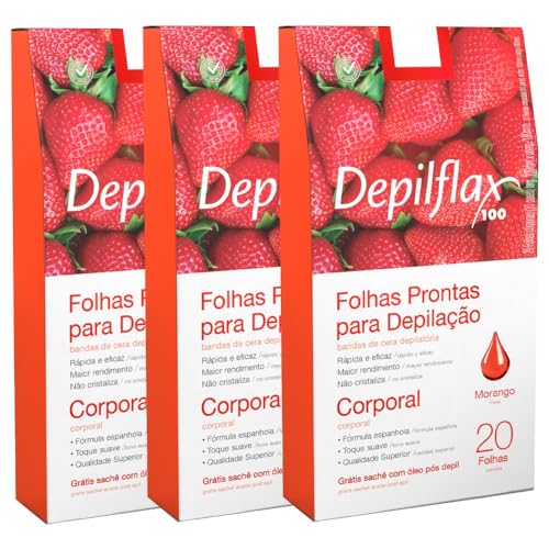 Folhas Prontas Depilação Corporal Depilflax Morango (60)