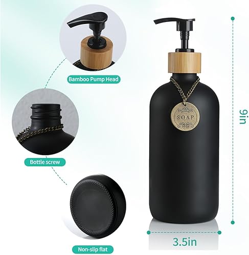 Miniatura 2 de Aywaiw Dispensador de jabón de vidrio, 16 onzas de jabón negro para platos, jabón de manos, jabón de lavandería, dispensador de loción, dispensador