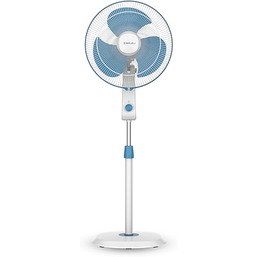 Bajaj Shield Series Robusto High Speed 400mm Pedestal Fan for Home | DuraStorm Technology | Surge Protection | 100% Copper Motor | High Air Delivery | 3 Years Warranty Blue & White