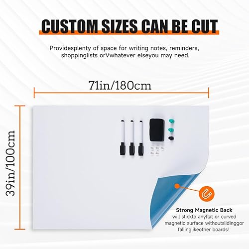 Miniatura 3 de Papel de pizarra blanca para colgar, adhesivo magnético grueso de borrado en seco, 70.9 x 39.4 in, 71 x 39 pulgadas, pizarra blanca suave,