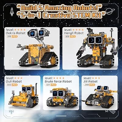 5-in-1 Robot Building Kit for Kids 6-12, STEM Coding Robot Toy with App & Remote Control, DIY Expression Robots, Educational Engineering Building Set Gift for Boys Girls (348 PCS)