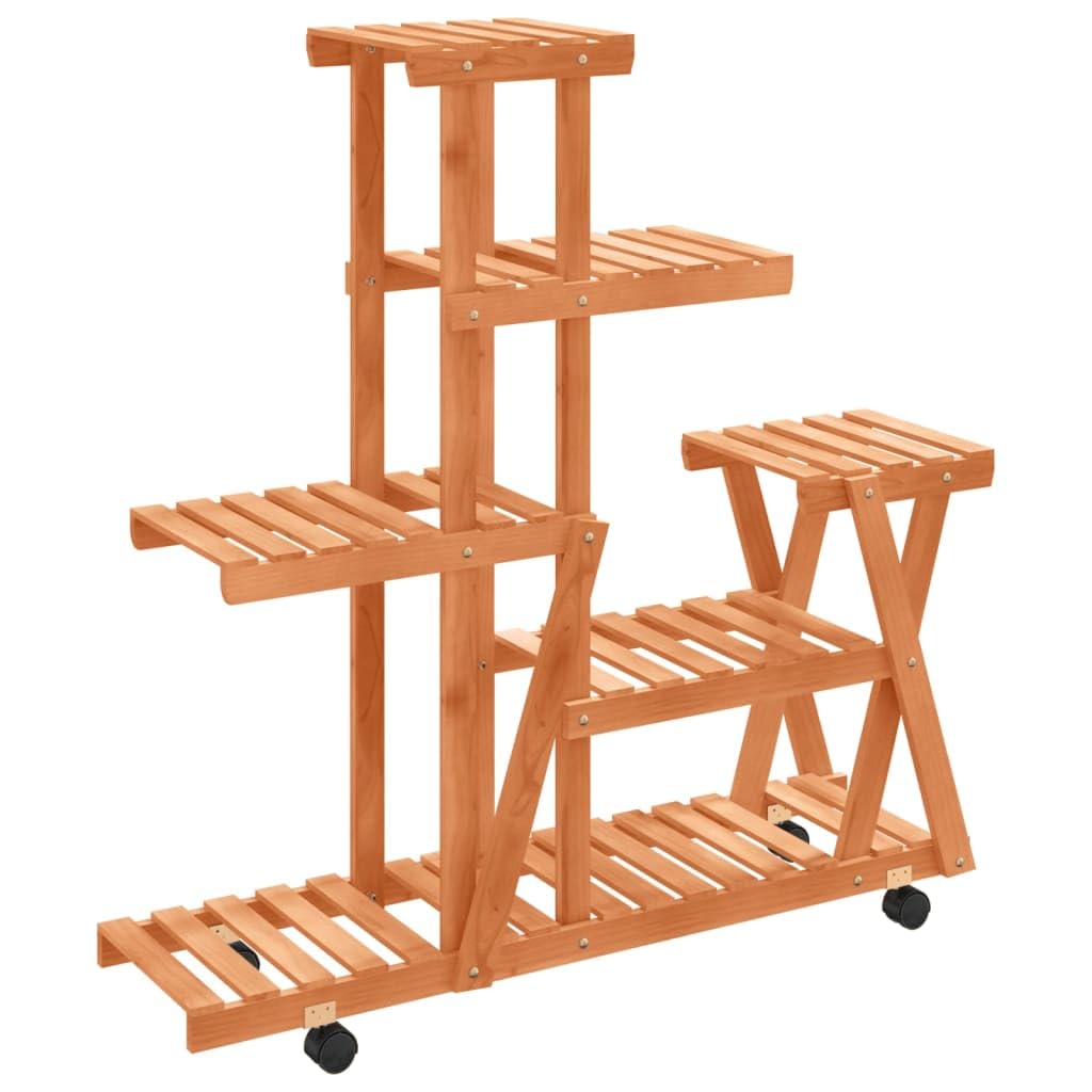 Stojak na doniczki drewno świerk 95x25x101 cm | Kółka obrotowe 360 stopni, półka balkonowa, salon lub patio, dekoracja retro