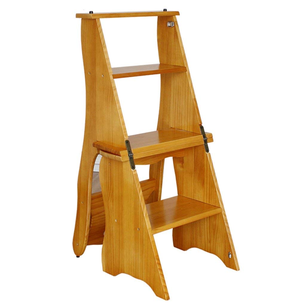 Escabeau pliant multifonction en bois marron avec quatre marches de sécurité