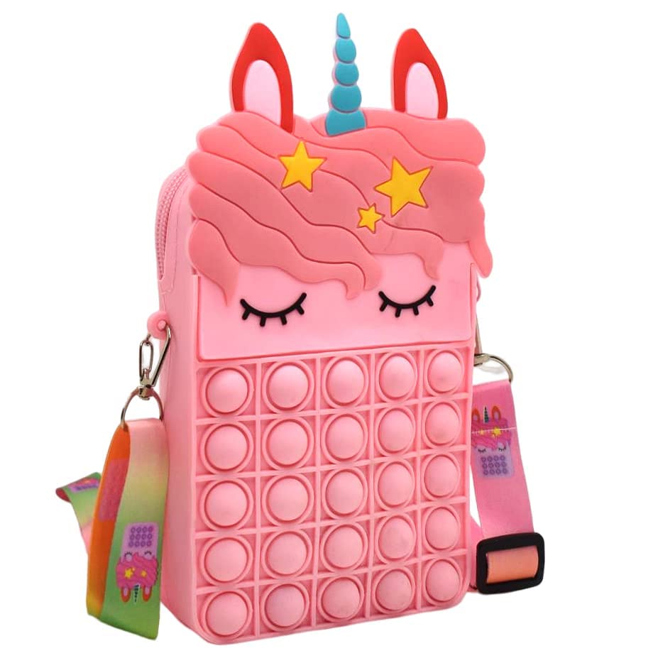 4AJ BAZAAR Unicorn Bag Sling Bag Toy for Girls Kids, Pop It Bag for Girls, Pop It Fidget Toy Shoulder Bag Stress Relief Toy (POPBAG-UNI-BIG-BABY-PINK)