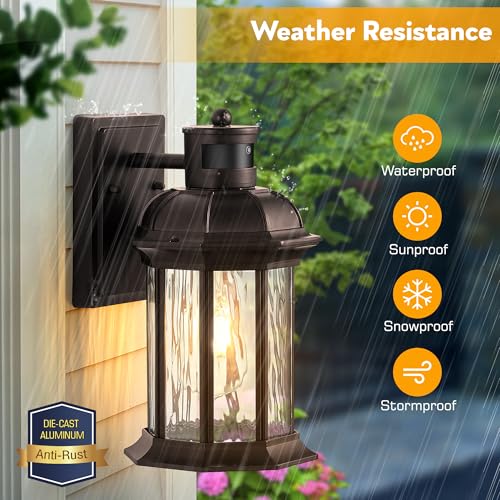 vianis motion sensor outdoor garage lighting fixture oil rubbed bronze farmhouse exterior wall mount sconce for house waterproof dusk to dawn front porch orb outside lantern for patio