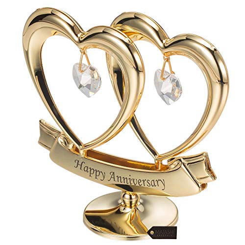 Estatua de Corazón Doble con Cristales y Baño de Oro 24K miniatura 4
