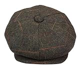 Mens 8 Panel Hat Flat Cap Newsboy Grandad Tweed Check Vintage Baker Boy Green X-Large